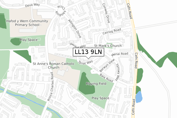 LL13 9LN map - large scale - OS Open Zoomstack (Ordnance Survey)