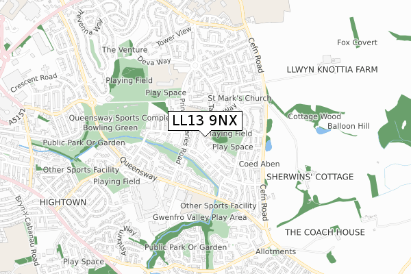LL13 9NX map - small scale - OS Open Zoomstack (Ordnance Survey) LL13 9NX map - small scale - OS Open Zoomstack (Ordnance Survey)