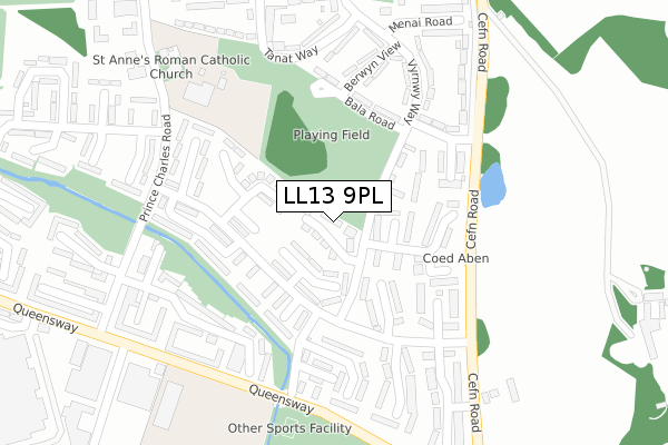 LL13 9PL map - large scale - OS Open Zoomstack (Ordnance Survey)