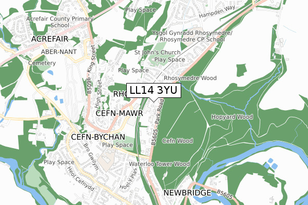 LL14 3YU map - small scale - OS Open Zoomstack (Ordnance Survey)