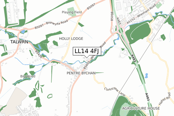 LL14 4FJ map - small scale - OS Open Zoomstack (Ordnance Survey)