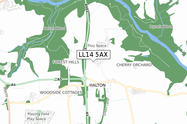 LL14 5AX map - small scale - OS Open Zoomstack (Ordnance Survey) LL14 5AX map - small scale - OS Open Zoomstack (Ordnance Survey)