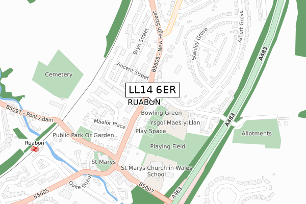 LL14 6ER map - large scale - OS Open Zoomstack (Ordnance Survey)