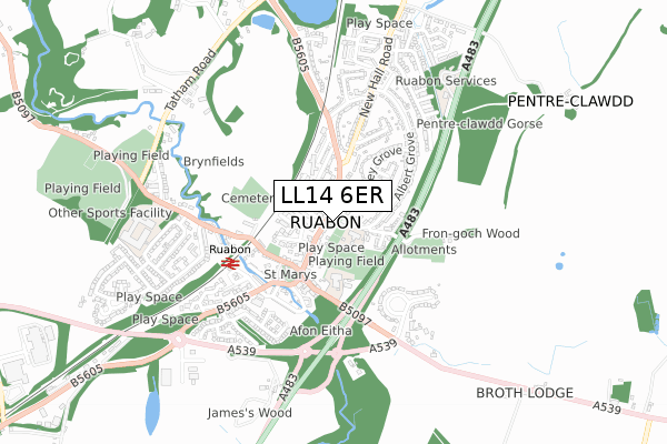 LL14 6ER map - small scale - OS Open Zoomstack (Ordnance Survey)