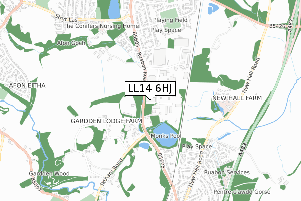 LL14 6HJ map - small scale - OS Open Zoomstack (Ordnance Survey)