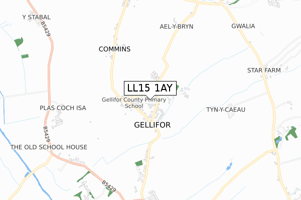 LL15 1AY map - small scale - OS Open Zoomstack (Ordnance Survey)