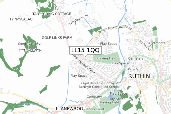 LL15 1QQ map - small scale - OS Open Zoomstack (Ordnance Survey) LL15 1QQ map - small scale - OS Open Zoomstack (Ordnance Survey)