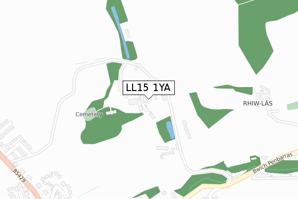 LL15 1YA map - large scale - OS Open Zoomstack (Ordnance Survey)