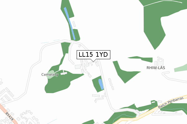 LL15 1YD map - large scale - OS Open Zoomstack (Ordnance Survey)