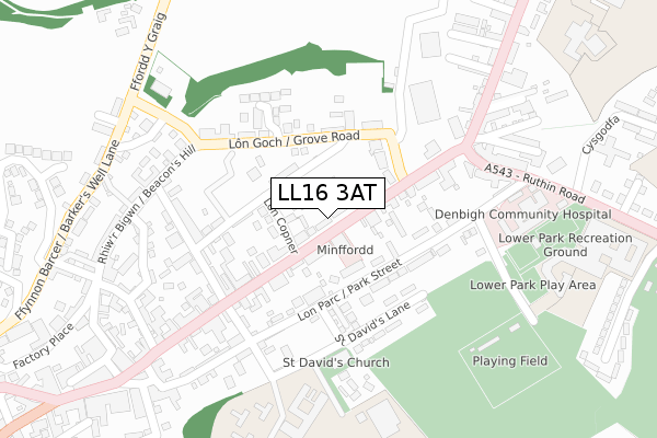 LL16 3AT map - large scale - OS Open Zoomstack (Ordnance Survey)