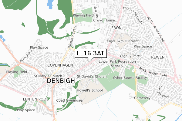 LL16 3AT map - small scale - OS Open Zoomstack (Ordnance Survey)