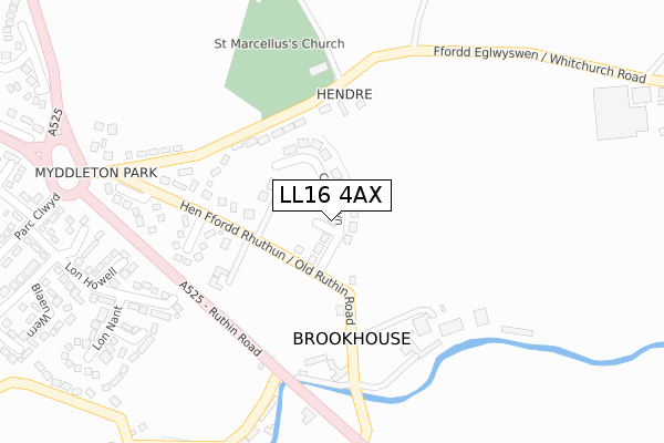 LL16 4AX map - large scale - OS Open Zoomstack (Ordnance Survey)