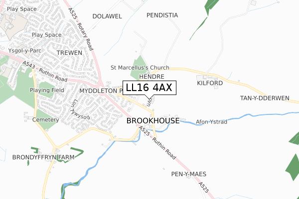 LL16 4AX map - small scale - OS Open Zoomstack (Ordnance Survey)