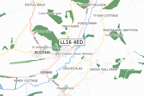 LL16 4ED map - small scale - OS Open Zoomstack (Ordnance Survey)