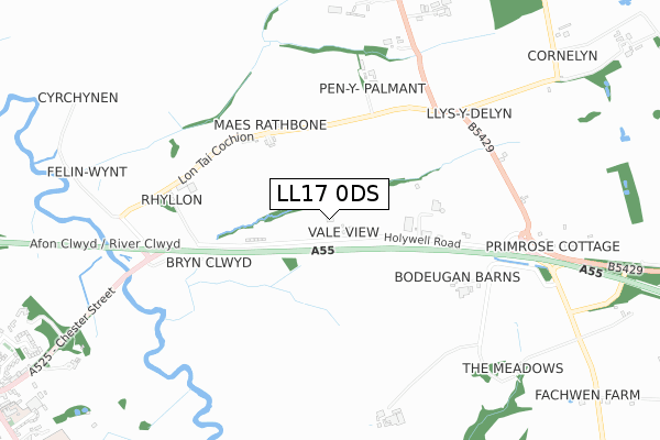 LL17 0DS map - small scale - OS Open Zoomstack (Ordnance Survey)