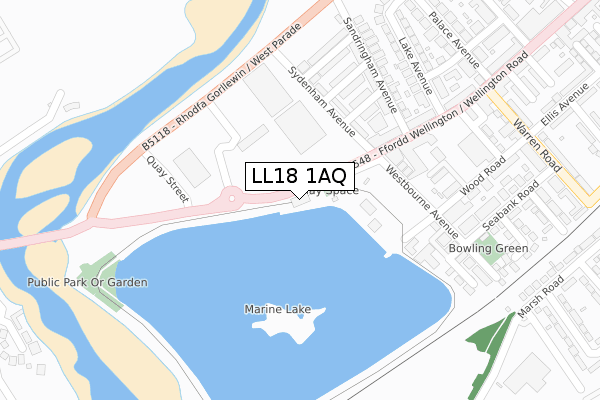 LL18 1AQ map - large scale - OS Open Zoomstack (Ordnance Survey)