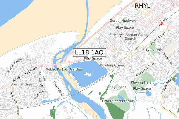 LL18 1AQ map - small scale - OS Open Zoomstack (Ordnance Survey)