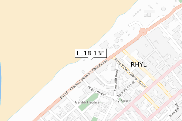 LL18 1BF map - large scale - OS Open Zoomstack (Ordnance Survey)