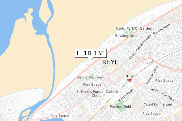 LL18 1BF map - small scale - OS Open Zoomstack (Ordnance Survey)