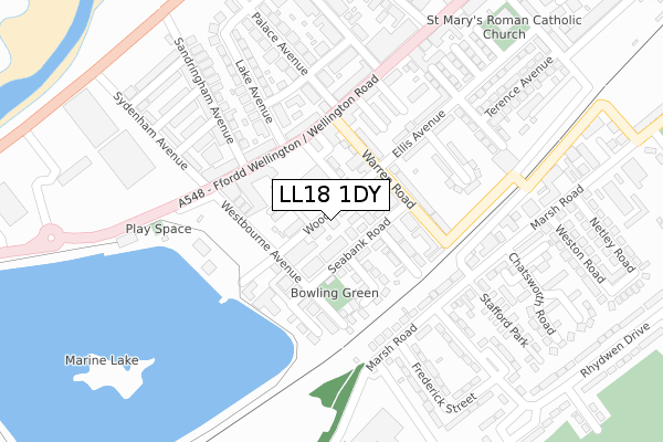 LL18 1DY map - large scale - OS Open Zoomstack (Ordnance Survey)