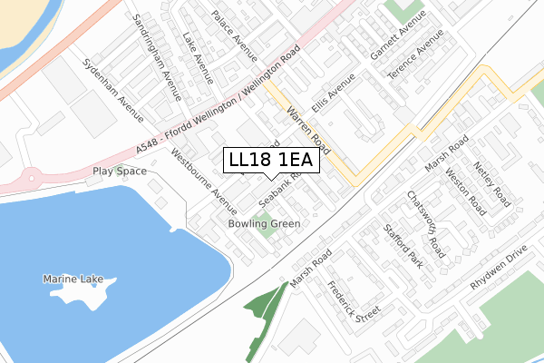 LL18 1EA map - large scale - OS Open Zoomstack (Ordnance Survey)