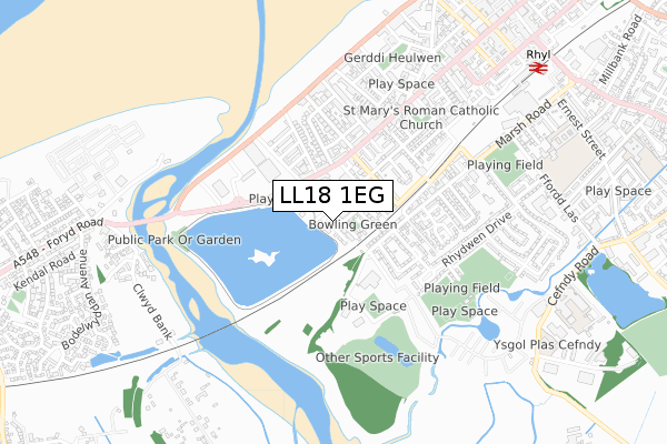 LL18 1EG map - small scale - OS Open Zoomstack (Ordnance Survey)