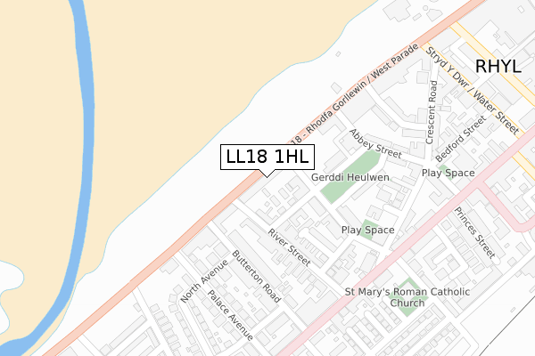 LL18 1HL map - large scale - OS Open Zoomstack (Ordnance Survey)