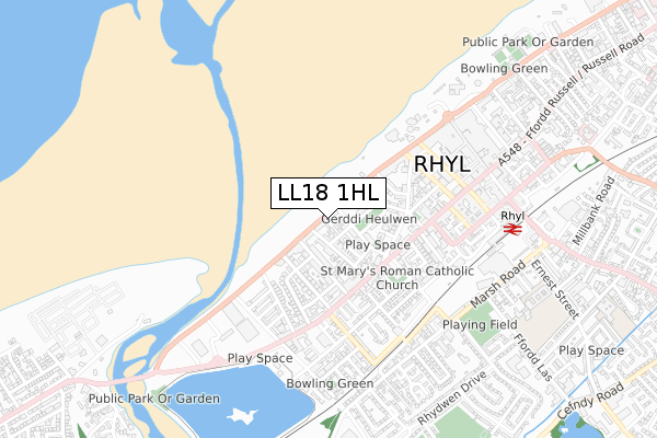 LL18 1HL map - small scale - OS Open Zoomstack (Ordnance Survey)