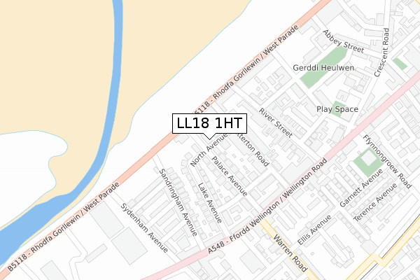 LL18 1HT map - large scale - OS Open Zoomstack (Ordnance Survey)