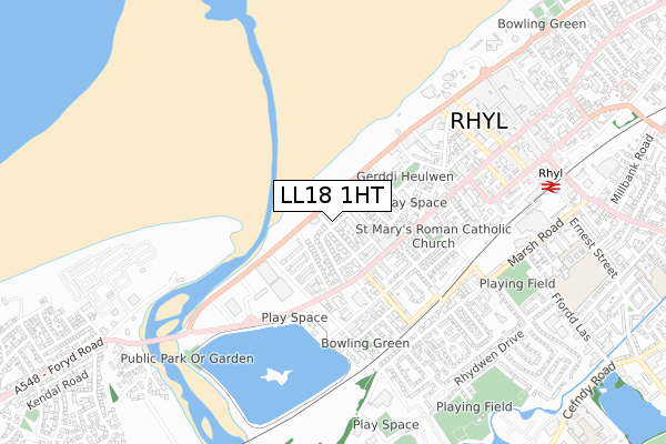 LL18 1HT map - small scale - OS Open Zoomstack (Ordnance Survey)