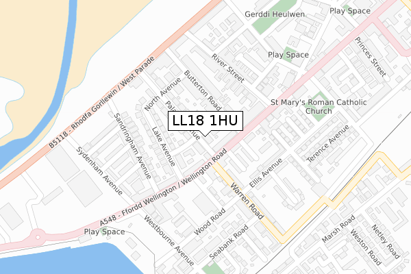 LL18 1HU map - large scale - OS Open Zoomstack (Ordnance Survey)