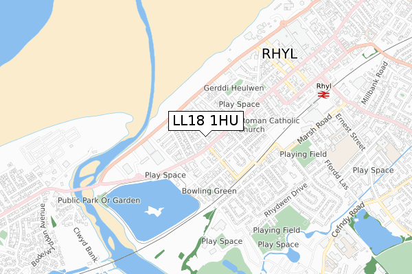 LL18 1HU map - small scale - OS Open Zoomstack (Ordnance Survey)