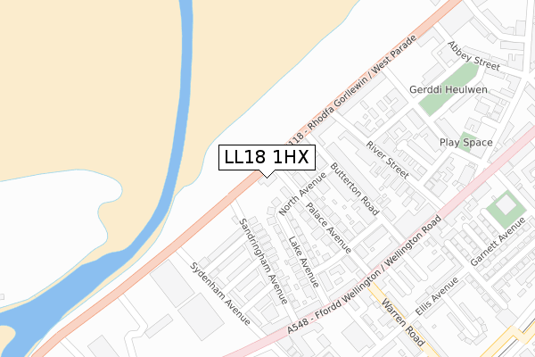 LL18 1HX map - large scale - OS Open Zoomstack (Ordnance Survey)