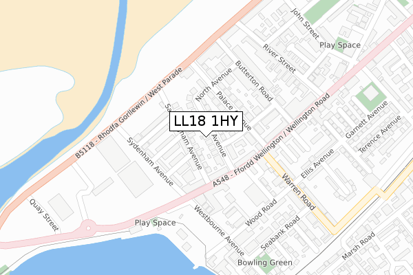 LL18 1HY map - large scale - OS Open Zoomstack (Ordnance Survey)