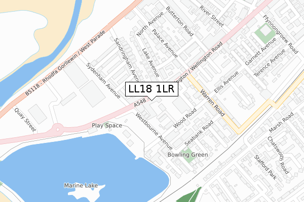 LL18 1LR map - large scale - OS Open Zoomstack (Ordnance Survey)