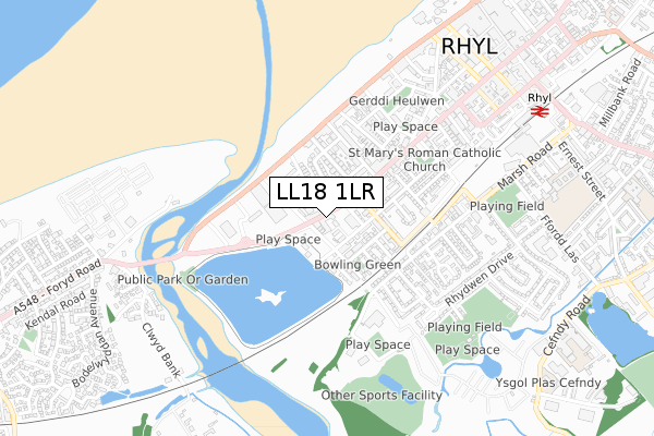 LL18 1LR map - small scale - OS Open Zoomstack (Ordnance Survey)