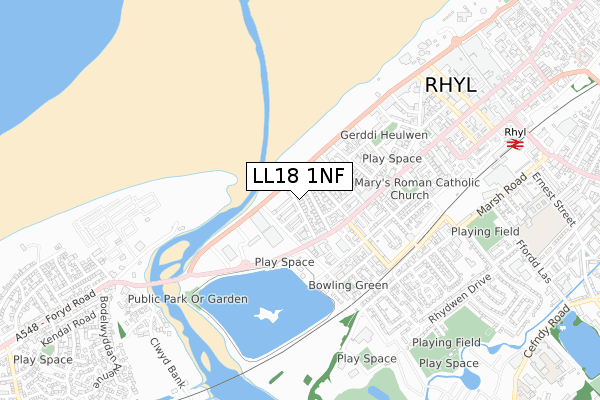 LL18 1NF map - small scale - OS Open Zoomstack (Ordnance Survey)