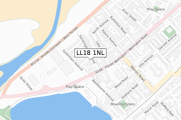 LL18 1NL map - large scale - OS Open Zoomstack (Ordnance Survey)