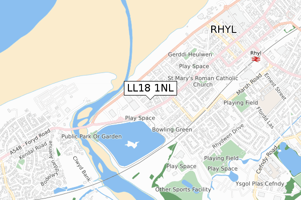 LL18 1NL map - small scale - OS Open Zoomstack (Ordnance Survey)