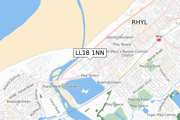 LL18 1NN map - small scale - OS Open Zoomstack (Ordnance Survey)