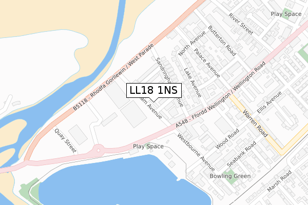 LL18 1NS map - large scale - OS Open Zoomstack (Ordnance Survey)