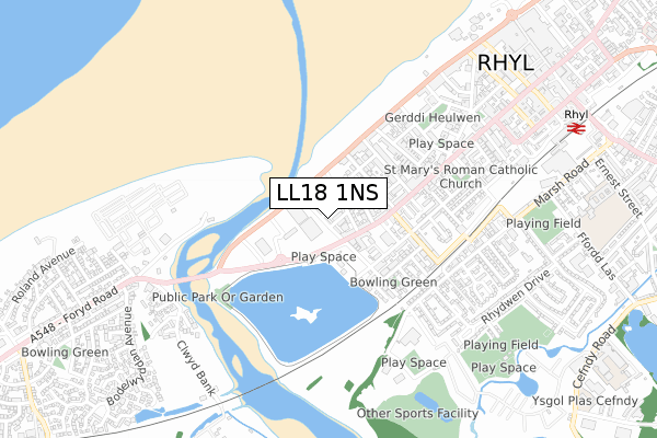 LL18 1NS map - small scale - OS Open Zoomstack (Ordnance Survey)