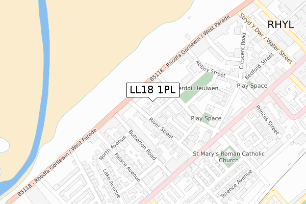 LL18 1PL map - large scale - OS Open Zoomstack (Ordnance Survey)