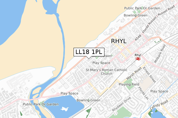 LL18 1PL map - small scale - OS Open Zoomstack (Ordnance Survey)