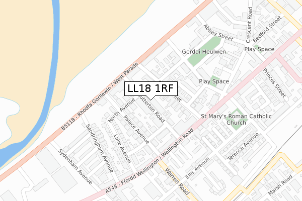 LL18 1RF map - large scale - OS Open Zoomstack (Ordnance Survey)