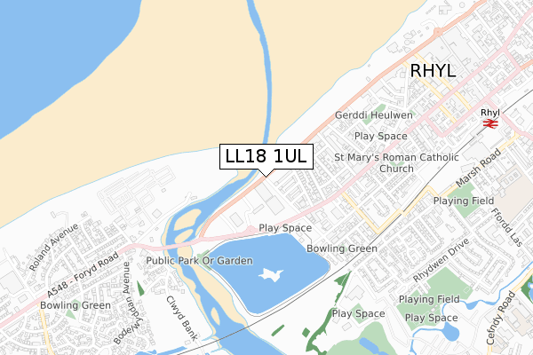 LL18 1UL map - small scale - OS Open Zoomstack (Ordnance Survey)