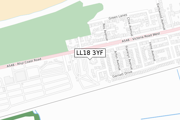 LL18 3YF map - large scale - OS Open Zoomstack (Ordnance Survey)