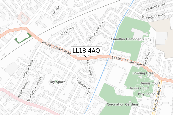 LL18 4AQ map - large scale - OS Open Zoomstack (Ordnance Survey)