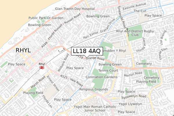 LL18 4AQ map - small scale - OS Open Zoomstack (Ordnance Survey)