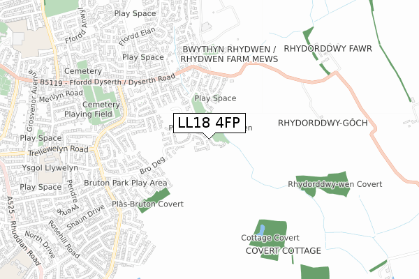 LL18 4FP map - small scale - OS Open Zoomstack (Ordnance Survey)